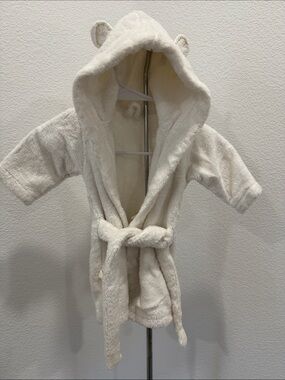 Plush Cream Hooded Kids Robe with Ear Details
